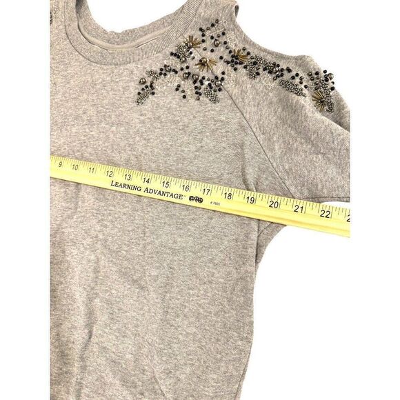 Anthropologie Deletta Cold Shoulder Beaded Embellished Grey Sweatshirt Sz PS EUC - Picture 11 of 12